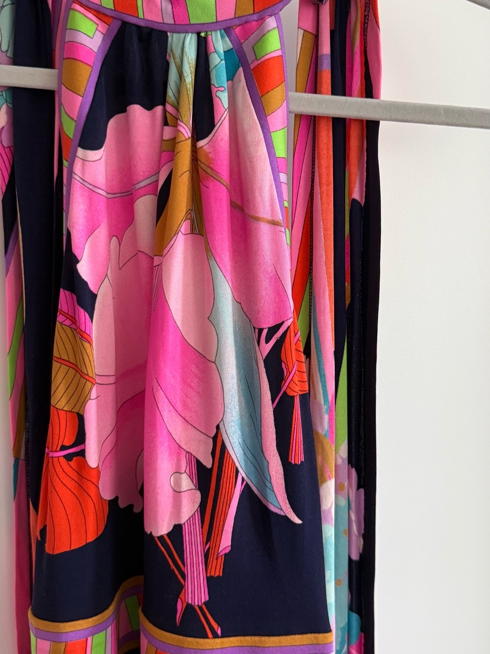 Pink & Navy Floral Maxi Dress — Elegant Printed Women's Dress